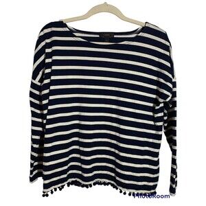J.Crew Women's Size S Boatneck Navy White Striped Top Nautical Patriotic